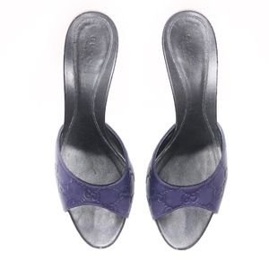 Purple Blue Gucci leather mule heel logo SZ 7.5